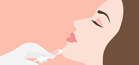 Doctor in medical gloves with syringe injects fillers and botox face illustration